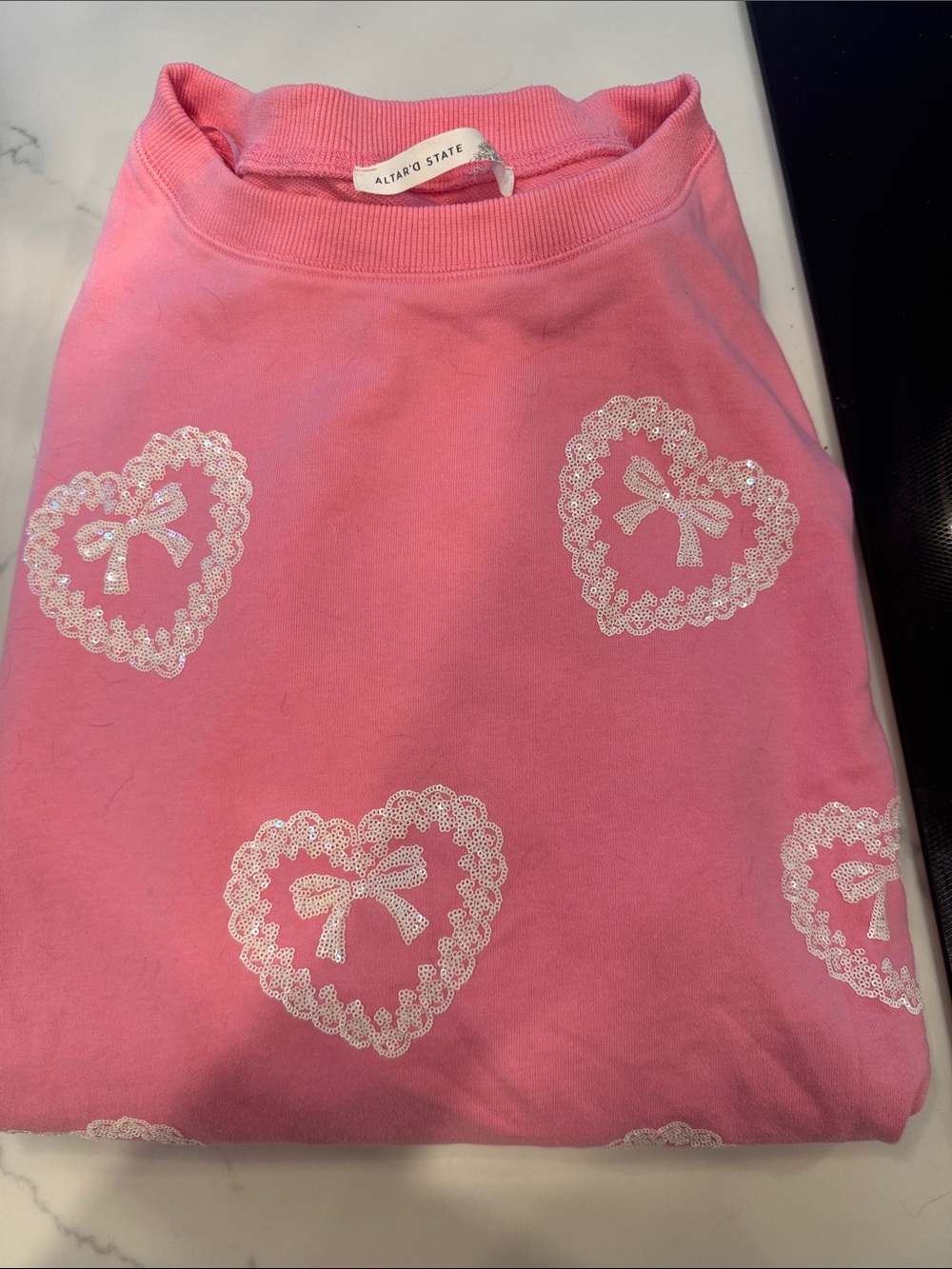 Altar'd State Pink Heart Lace Bow Pullover